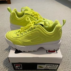 Fila Disruptor II Spring Pack Shift Safety Green White Neon Yellow RARE Sz 8 EUC